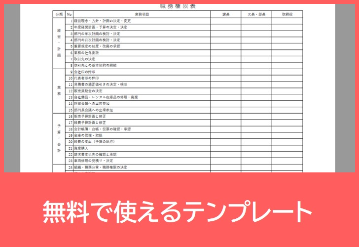 職務権限表の無料テンプレートをダウンロード