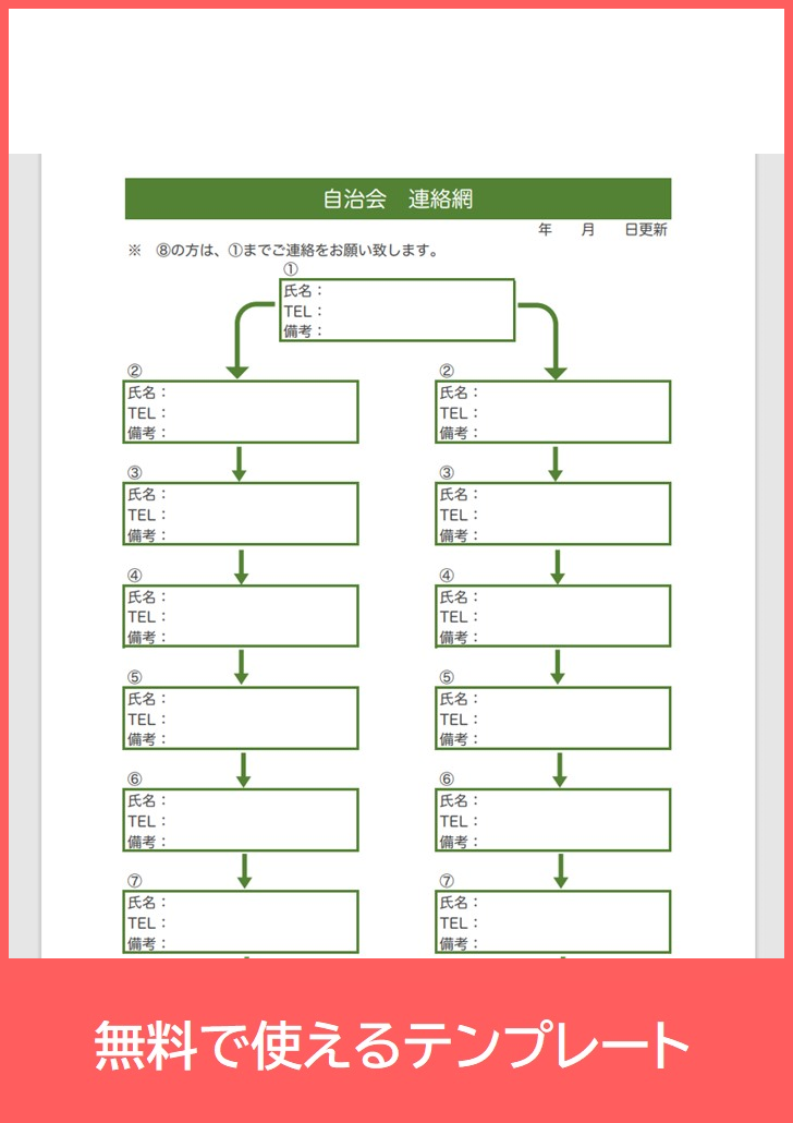 自治会連絡網の無料テンプレートをダウンロード